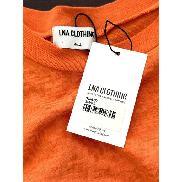 LNA Clothing Mayer Tee Slub Dress Cutout Orange Cotton USA Size S NEW $156 - Picture 4 of 11